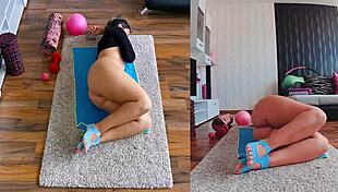 Naked yoga exposes big ass spreading