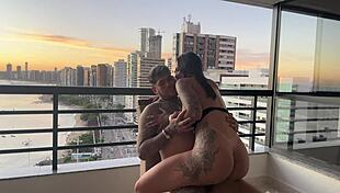 ebony babe rides until he cums at sunset