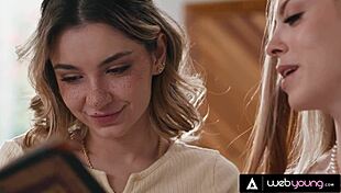 petite blonde demi hawks and redhead kait trying lesbian sex during study 😍