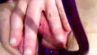 Slow motion close-up of wife plunging toy into dripping squirting pussy