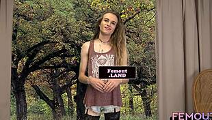 Tattooed shemale debutante tugs on her dick in solo masturbation.