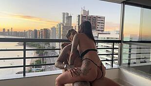 ebony babe rides until he cums at sunset