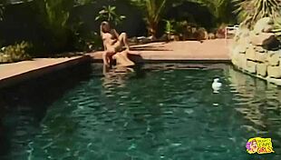 busty blondes licking in pool