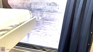 on the train, she gets face fucked while wearing glasses