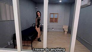 horny slut lets the cop fuck her in the prison, abby carter, with deepthroat and cum in mouth.