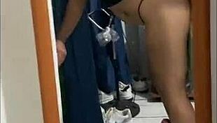 Latina amateur performs in front of the mirror