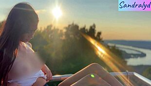 nipple play in paradise with pretty brunette latina small tits and waist 😍