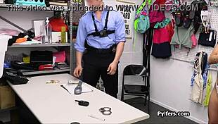 Jewelry stealing big tit latina punished hard at the back office with monster cock