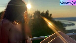 nipple play in paradise with pretty brunette latina small tits and waist 😍