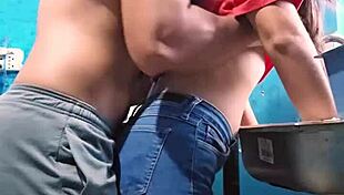 beautiful mexican amateur gets fucked doggystyle while washing dishes