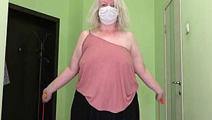 Mature Milf Jumps Rope In Stockings, Shaking Saggy Tits