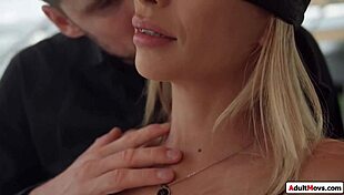Blindfolded blonde feels deepthroat pleasure with big cock