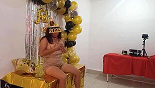 Beautiful lady hosts new year's eve party in elegant vip whore dress, showcasing her stunning vagina