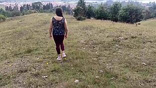 In the forest, amateur mother-in-law exposes herself to stepson. Lets him touch big tits, ass, huge pussy