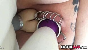 horny babe toys pierced pussy