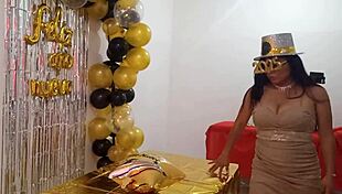 Beautiful lady hosts new year's eve party in elegant vip whore dress, showcasing her stunning vagina