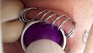 horny babe toys pierced pussy