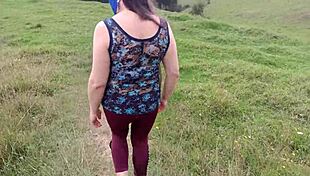 In the forest, amateur mother-in-law exposes herself to stepson. Lets him touch big tits, ass, huge pussy