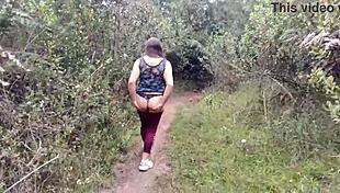 In the forest, amateur mother-in-law exposes herself to stepson. Lets him touch big tits, ass, huge pussy
