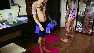 Stepsister squeezes milk after workout