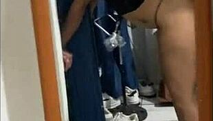 Latina amateur performs in front of the mirror