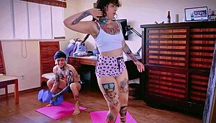 Stepsister squeezes milk after workout