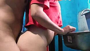 beautiful mexican amateur gets fucked doggystyle while washing dishes