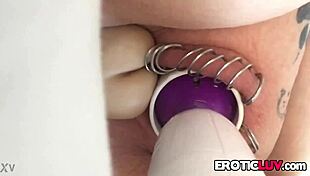 horny babe toys pierced pussy
