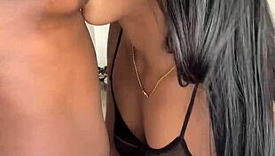 cute brunette girl sucks and licks puffy nipples non-stop in amateur couple fetish