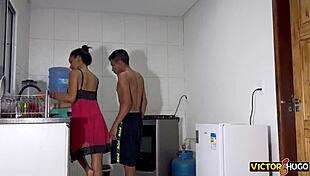 married woman moans loudly in the kitchen before taking big cock in her greedy ass