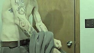 the skinny girl with small waist strips naked in the bathroom, exposing her body to the big cock