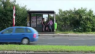 I watched a busty girl in a public gangbang threesome by the highway