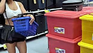 Kalena Mitrak Flashing Her Long Hair And Sexy Skirt In The Supermarket, Bent Over For Doggystyle With Neighbors Watching.