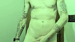 the skinny girl with small waist strips naked in the bathroom, exposing her body to the big cock