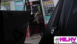 big tit babe sucks dick for candies on the street