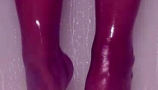nylon feet teased wet in shower bathing