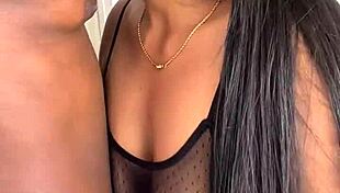 cute brunette girl sucks and licks puffy nipples non-stop in amateur couple fetish