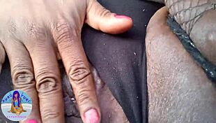 Black milf plays with pretty pussy outdoors!