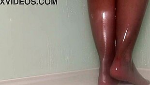 nylon feet teased wet in shower bathing