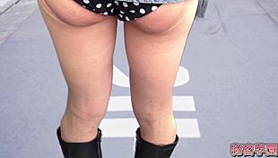 Masturbating In Miniskirt With Polka Dot Panties And Boots