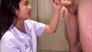 Asian teen fucked by white stranger in uniform closeup