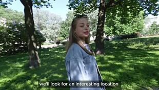 park flash casting call turns into interview with cute blondie