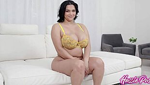 curvy ashlyn peaks rides damion dayski with big knockers bouncing. they go hard in steamy interracial action!