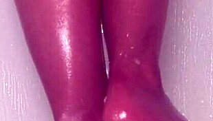 nylon feet teased wet in shower bathing