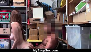 shoplifting suspect gets caught and dominated at work with blowjob and tight pussy