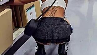 Kalena Mitrak Flashing Her Long Hair And Sexy Skirt In The Supermarket, Bent Over For Doggystyle With Neighbors Watching.