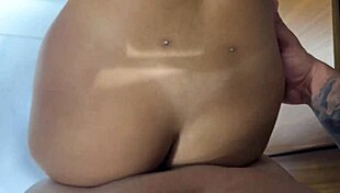 fucking the teasing young girl in lingerie while she cleans the kitchen with quickie blowjob