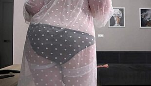 Busty milf shakes her big ass in different panties and sexy outfit