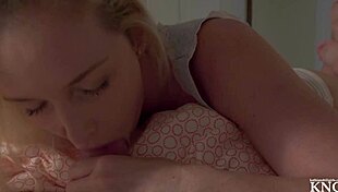 As a blonde milf, I eagerly blow your massive morning wood, savoring every inch in my oral routine.