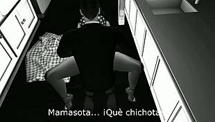 Polka dots character having sex in the kitchen